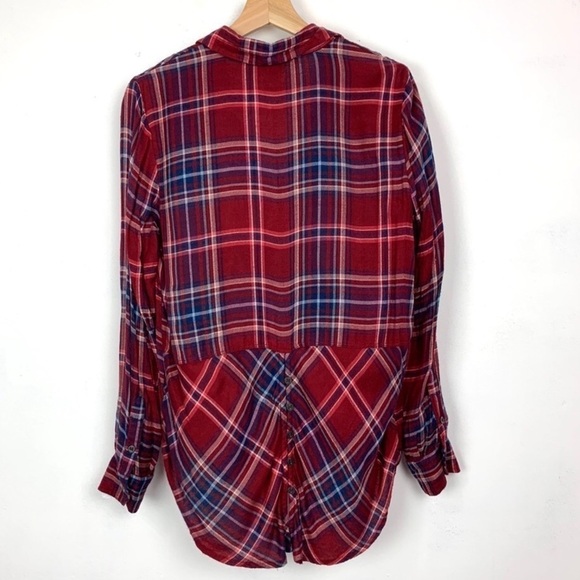 Lucky Brand Bungalow Plaid Red Blue and White Button Down Shirt back Vent Size L - Picture 5 of 8